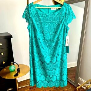 NWT! Teal Green Eliza J Lace Cap Sleeve Sheath Dress from Nordstrom